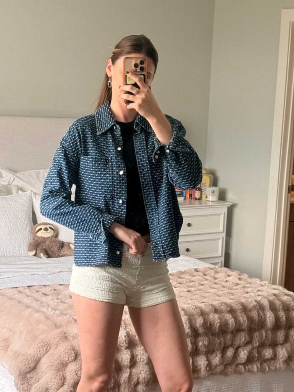 Blue Button Down Shacket - Picture 2 of 5